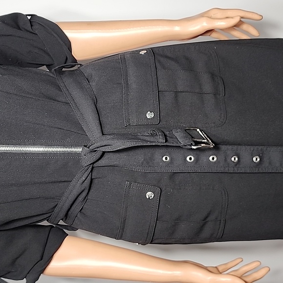 Michael Kors Womens Roll Tab Sleeve Pockets Black‎ Collared Dress Size S Small - Picture 5 of 13